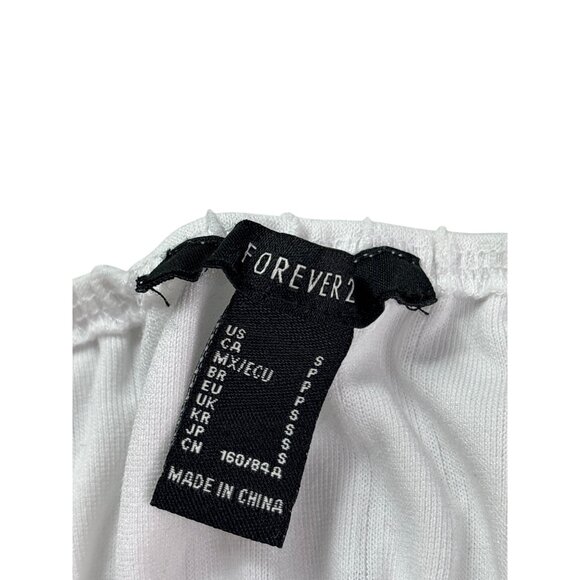 Forever 21 Smocked Cropped Peasant Top S Keyhole Tie Front White Festival Boho - Picture 5 of 6